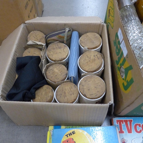 1157 - Assorted items including vintage comic book annuals, storage jars, etc.**PLEASE NOTE THIS LOT IS NOT... 