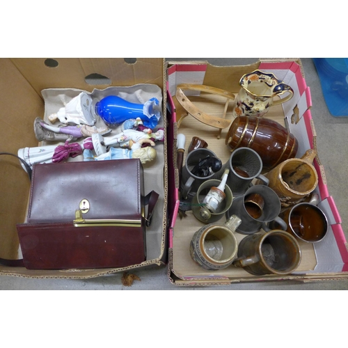 1158 - Two boxes of assorted items, porcelain figures, pewter jugs, Bell & Howell cine camera, etc.**PLEASE... 