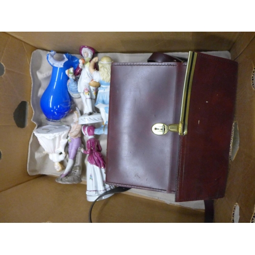 1158 - Two boxes of assorted items, porcelain figures, pewter jugs, Bell & Howell cine camera, etc.**PLEASE... 