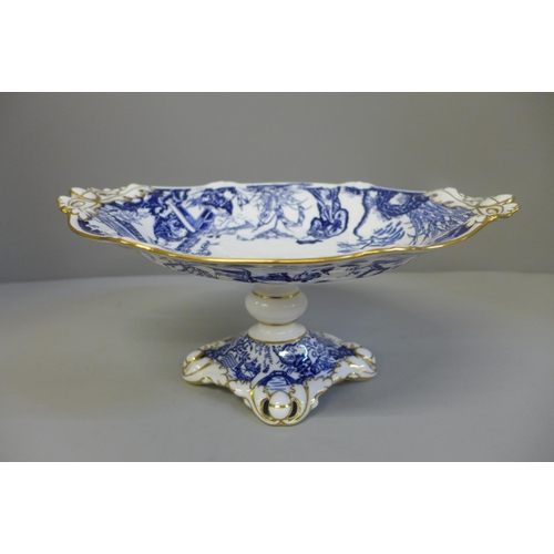 608 - A Royal Crown Derby Mikado pattern blue and white and gilt decorated oval comport, a/f