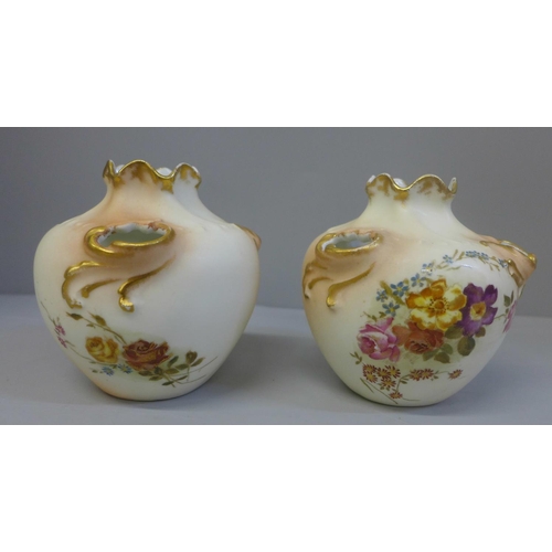 610 - A pair of blush and floral decoration posy vases by R. Delinieres Limoges France for Wheaton & Benne... 