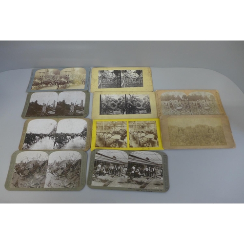 623 - Ten Stereoscope cards including WWI and cotton fields