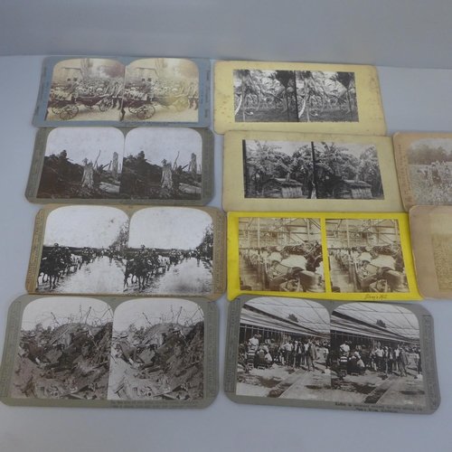 623 - Ten Stereoscope cards including WWI and cotton fields