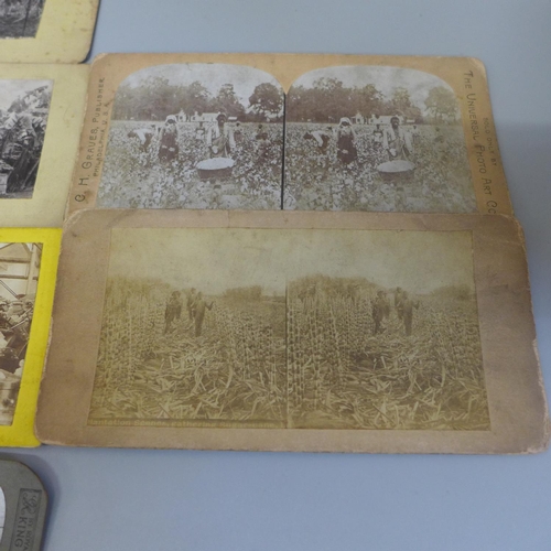 623 - Ten Stereoscope cards including WWI and cotton fields