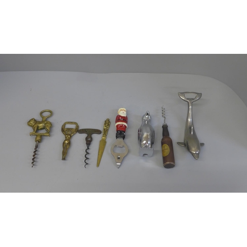 630 - A collection of novelty bottle openers and corkscrews