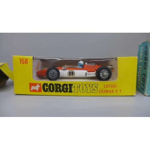 637 - Two Corgi Toys model vehicles and scale figures, 264, 158 and 1505, boxed, one box a/f