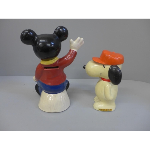 659 - A Mickey Mouse and a Snoopy vintage money bank, MM 20.5cm