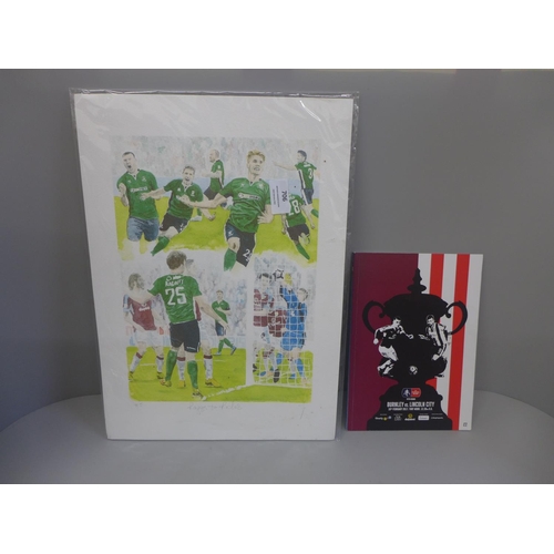 706 - David J. Walker, limited edition print, Lincoln City's defeat of Burnley Rags to Riches with certifi... 