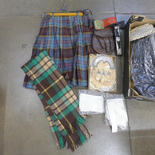 798 - Gentleman's traditional Scottish dress clothing, including two sporrans and a dirk