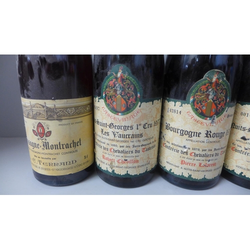 816 - Three bottles of 1977 Nuits-Saint-George (two Robert Chevillon and one Pierre Laforest) and two Chas... 