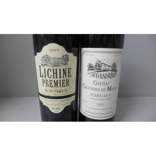 821 - A bottle of 1999 Chateaux Gravieres de Marsac and a 1999 Lichine Premiere Bordeaux