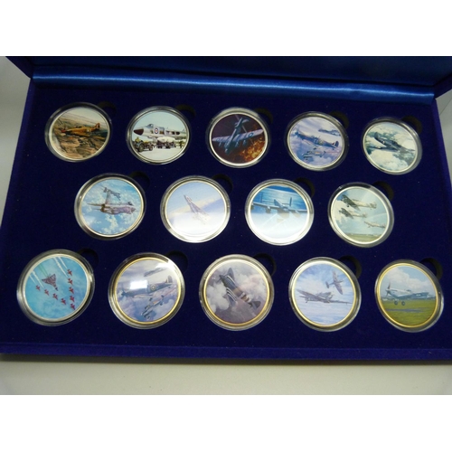 886 - A cased set of Royal Air Force mint coins with pictures of aircraft