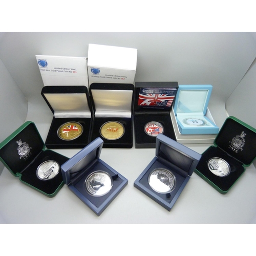 936 - A collection of base metal commemorative coins, boxed (8)