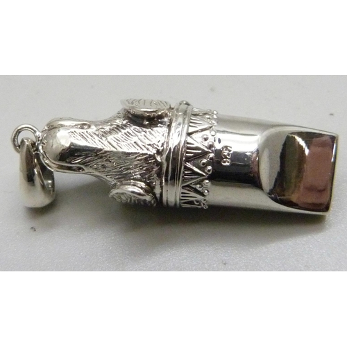 954 - A novelty silver whistle pendant in the form of a dog