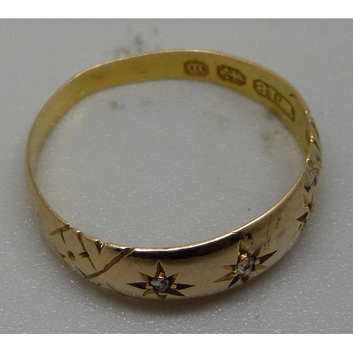 959 - A late Victorian 18ct gold and diamond ring, Birmingham 1896, 1.5g, K