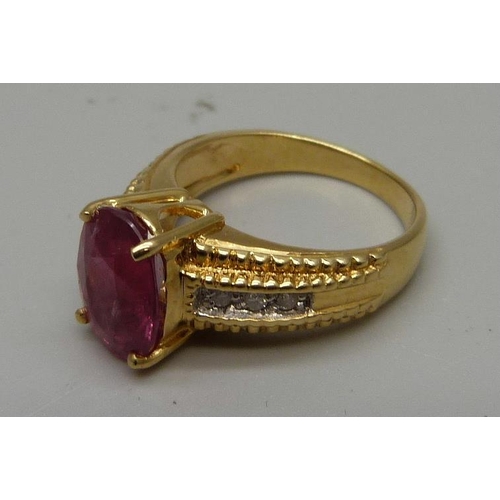 997 - An 18ct gold, diamond and ruby ring, 7.6g, N