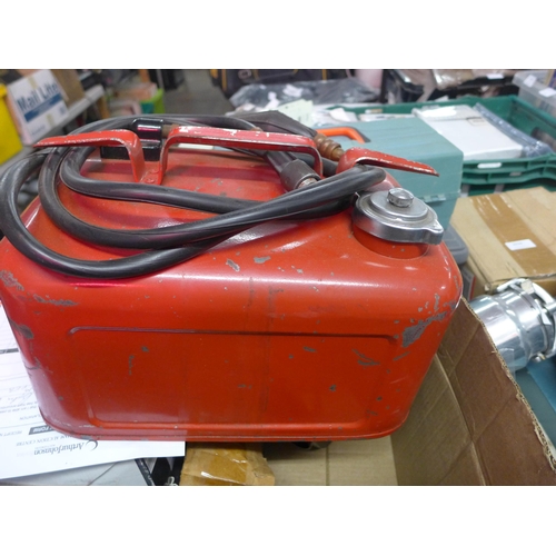 2035 - Boat metal fuel/oil can with syphon discharge pump attachment and battery powered pump, Tensor 12v a... 