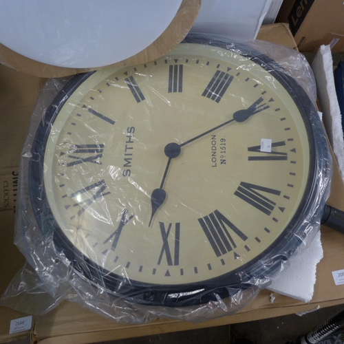 2099 - Unused Brooke Pace Lascelles 50cm Smith railway station clock, plus LED flush ceiling light, both bo... 