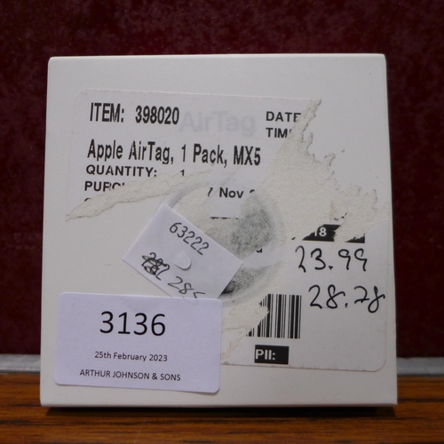 3136 - Apple Airtag - model MX5327ZM/A (285-8)   * This lot  subject to vat