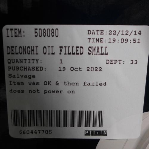 3176 - Delonghi Oil Filled radiator - Small(282-318)  * This lot is subject to vat