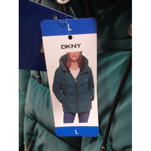 3341 - Women's DKNY Teal, hooded coat, size large * this lot is subject to VAT