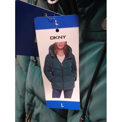 3341A - Women's DKNY teal, hooded coat, size large * this lot is subject to VAT