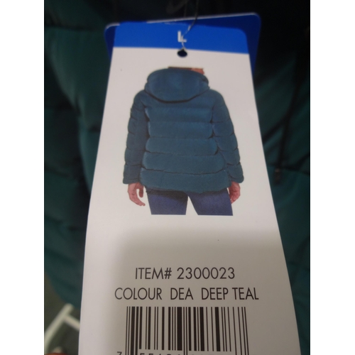 3341A - Women's DKNY teal, hooded coat, size large * this lot is subject to VAT