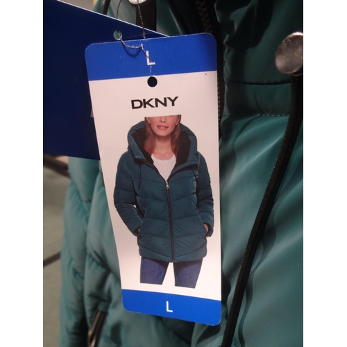 3342 - Women's DKNY teal, hooded coat, size large * this lot is subject to VAT