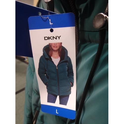 3344 - Women's DKNY teal, hooded coat, size large * this lot is subject to VAT