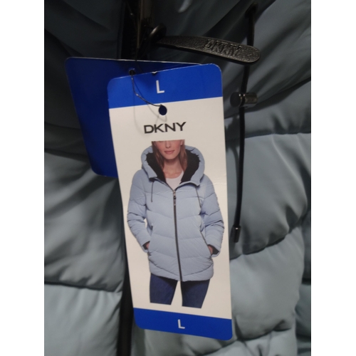 3347 - Women's DKNY baby blue hooded coat, size large * this lot is subject to VAT