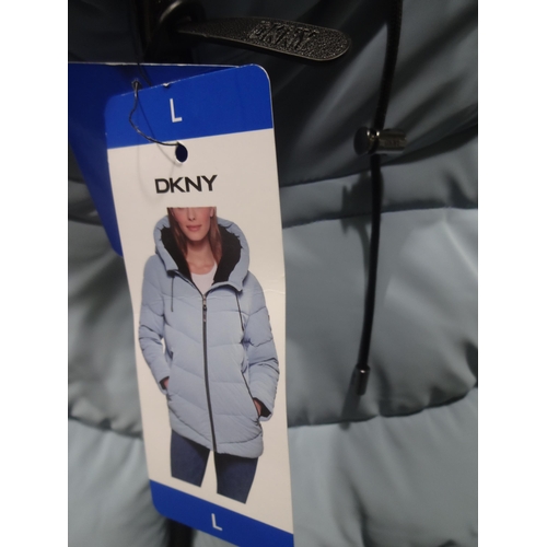 3348 - Women's DKNY baby blue hooded coat, size large * this lot is subject to VAT