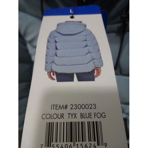 3348 - Women's DKNY baby blue hooded coat, size large * this lot is subject to VAT