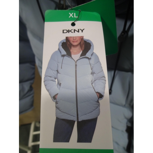 3349 - Women's DKNY baby blue hooded coat, size large * this lot is subject to VAT