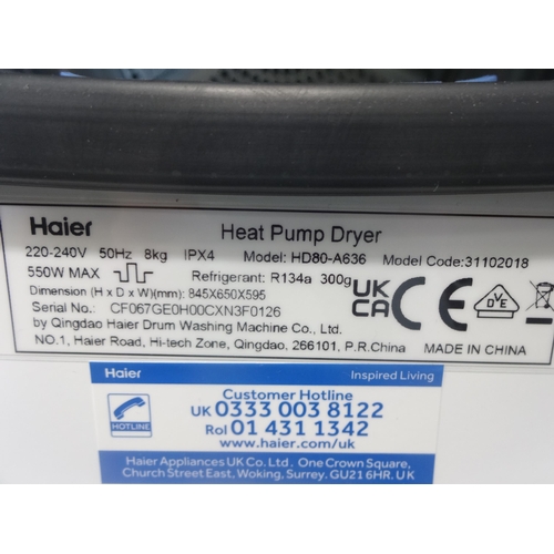 3381 - Haier Heat Pump Dryer 8Kg - model no HD80-A636   , Original RRP £439.99 + vat (282-184)  * This lot ... 