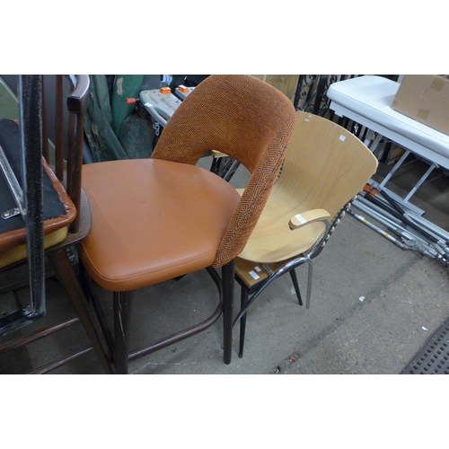 2169 - Job lot of six mixed stools and chairs plus a small wicker and glass coffee table