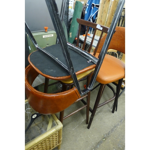 2169 - Job lot of six mixed stools and chairs plus a small wicker and glass coffee table