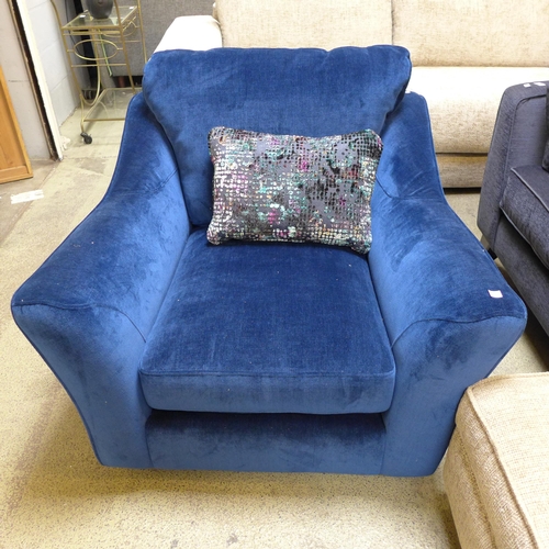 1606 - A deep ocean blue velvet armchair