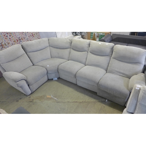 1624 - A grey sectional corner sofa, worn and marked