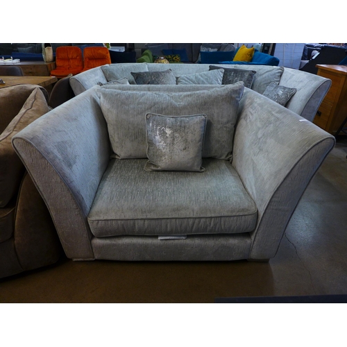 1301 - An Aria silver upholstered four seater sofa and love seat