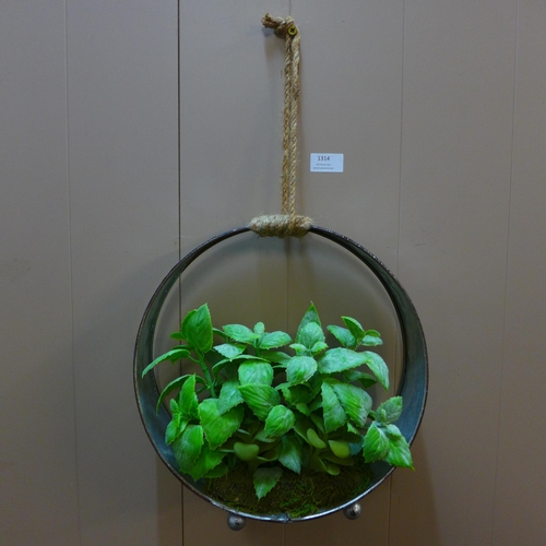 1314 - Faux green succulents in a round iron pot  - H 30cms (66554912)