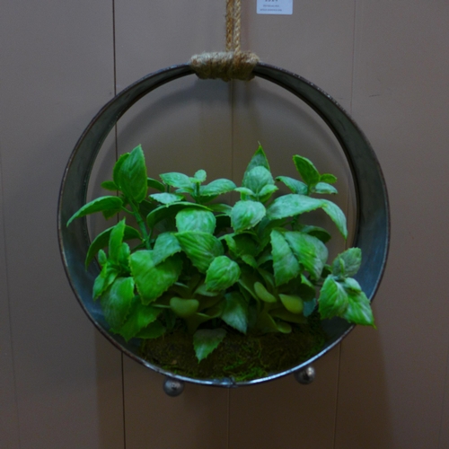 1314 - Faux green succulents in a round iron pot  - H 30cms (66554912)