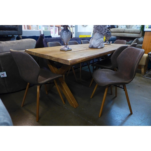 1342 - A 2m pine dining table with a set of 8 Dwanda brown leather effect chairs