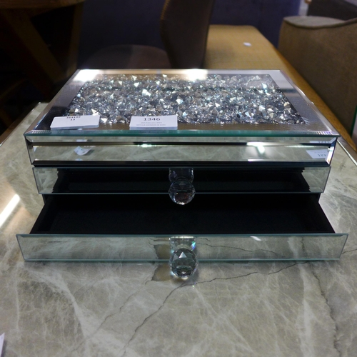 1346 - A mirrored and jewelled two drawer jewellery box, L 24cms (GATSBYJBOX12)   #