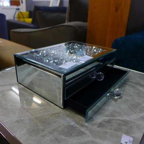 1346 - A mirrored and jewelled two drawer jewellery box, L 24cms (GATSBYJBOX12)   #