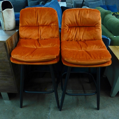 1352 - A pair of Enderson burnt orange plush bar stools