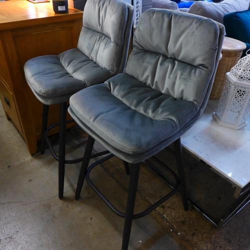 1427 - A pair of Enderson light grey plush bar stools