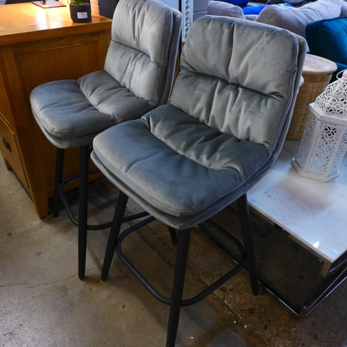 1428 - A pair of Enderson light grey plush bar stools