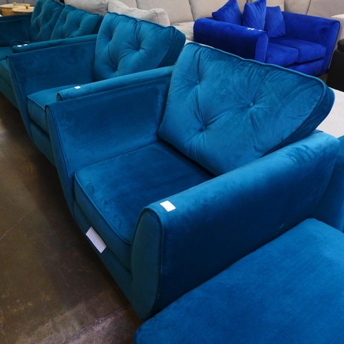 1450 - An aquamarine velvet pair of armchairs