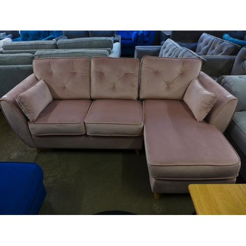 1483 - A bubblegum pink velvet RHF corner sofa