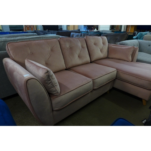 1483 - A bubblegum pink velvet RHF corner sofa